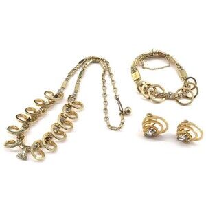 VTG Sarah Coventry Celestial Fire Swirl Gold Tone Crystals 3-piece Set